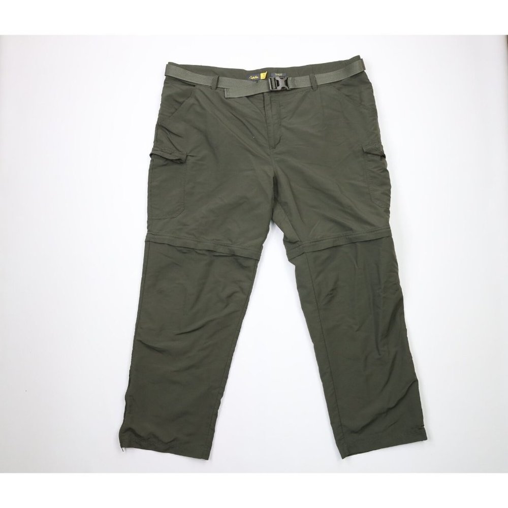 Vintage Cabelas Mens 46x32 Belted Convertible Wide Leg Pants Shorts Green Nylon